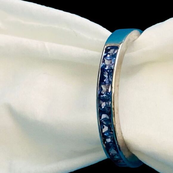 FD# Blue Cz & Sterling 925 Silver Ring Sz 8 - Picture 7 of 9